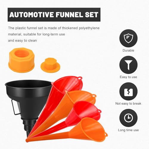 Sun Walker 19PCS Automotive Funnel Set & Gas Can Spout Replacement, Plastic Long Neck Oil Funnel Wide Mouth Funnels, Transmission Funnels Spouts Set for Filling Gasoline Oil Coolant