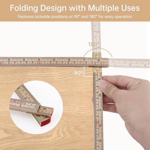 Folding Wood Rule, 1M / 39 inch Foldable Ruler for Carpenters Folding Meter Stick, Lightweight Composite Construction Ruler, Metric and Imperial Measurement Systems (1, Wood, 1M/39 inch) - color: Wood, size: 1M/39 inch