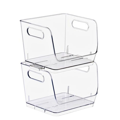 Sorbus Clear Pantry Organizer with Stackable Storage Bins, Open Front - size: Small Square, style: 2 Pack
