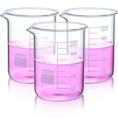 Relaxweex 3 Pcs 1000ml 3.3 Borosilicate Glass Beaker Lab Griffin Low Form - size: 1000ml