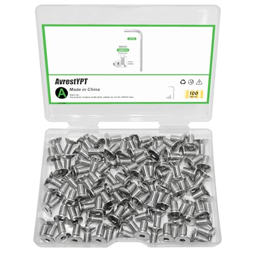 100Pcs M5x10mm Stainless Steel Flat Head Socket Cap Screws, Full Thread Allen Drive Countersunk Bolts, Bright Finish, Ideal for DIY & Home Repair - size: M5x10