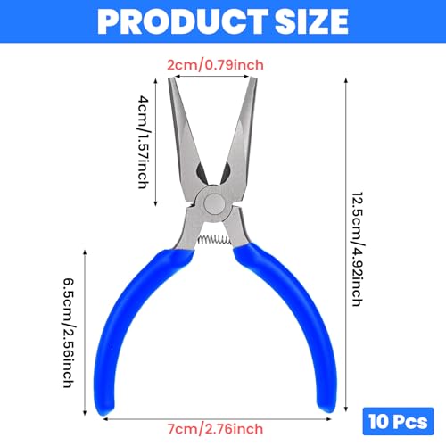 10 Pack 5" Needle Nose Pliers, Long Nose Pliers Set with Side Cutter, Mini Fine Needle Nose Pliers with Serrated Jaw, Precision Small Needle Nose Plier for Jewelry Making/Electronics/Craft (Blue) - color: Blue