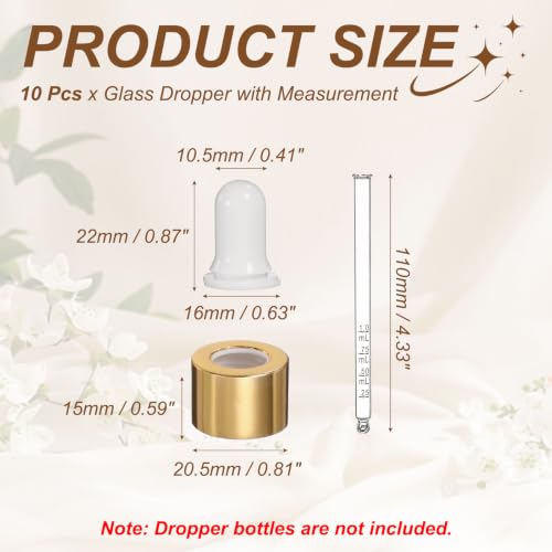 PATIKIL Glass Eye Dropper w/Measurement mark for 3.4oz Glass Bottles 10Pcs - color: White/Gold Top, size: 3.4oz