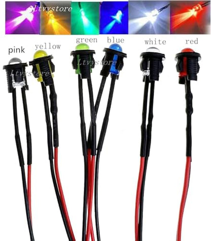 60Pcs 3MM 9V 6Colors LED Pre Wired Prewired Lamp Light Bulb Prewired Emitting Diode +60Pcs Black 3MM LED Plastic Clip Holder Display Panel