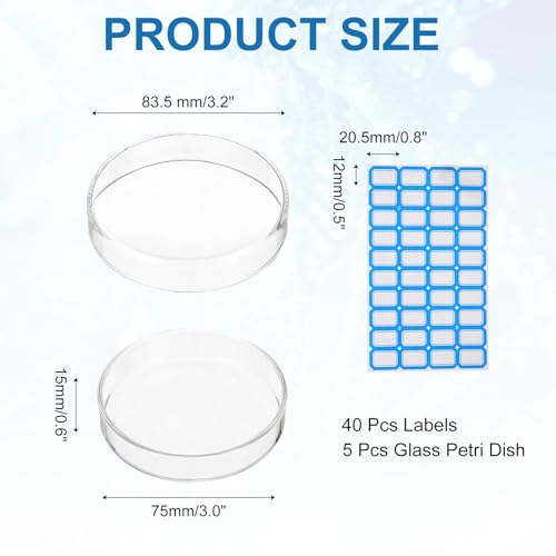 PATIKIL 5Pcs Glass Petri Dish w/Lid, 75mm H Autoclavable Culture Dishes - size: 75 mm