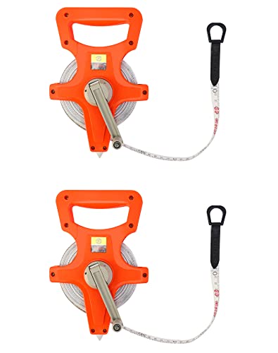 QWORK 1/2" x 100' Fiberglass Tape Measure, 2 Pack Engineer's Open Reel Dual Sided Measure, Orange - color: Orange - 2 pack, size: 100 ft