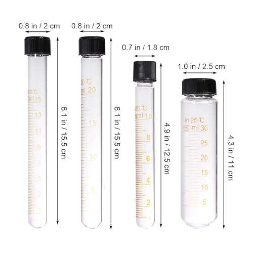 Graduated Glass Test Tubes with Screw Caps 4 Sizes 10ml 15ml 20ml 30ml Sample Storage Tube Set for Liquid Measuring Use 6.10 in