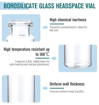 FOUR E'S SCIENTIFIC 10mL Glass Vials, 300 Pcs Lab Headspace Vial with Caps - size: 10mL