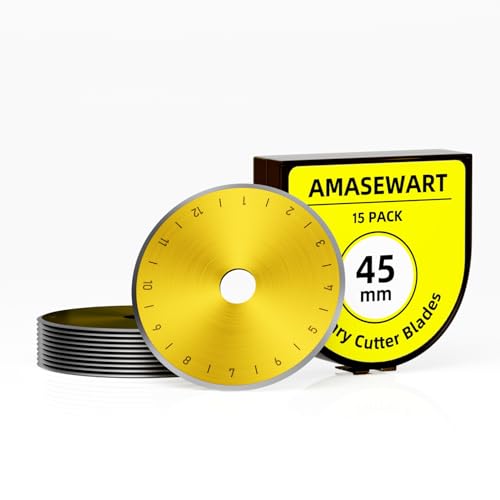 AMASEWART 45mm Titanium Coated Rotary Cutter Blades Fits Fiskars Olfa, Replacement Rotary Blade for Fabric, Quilting, Sewing and Arts & Crafts, Pack of 15 - size: 45mm Titanium