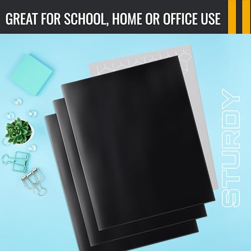 Better Office Products 2 Pocket Glossy Laminated Black Paper Folders, Letter Size, Black Paper Portfolios, Box of 25 - color: Black
