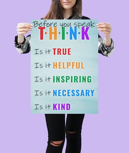 12x18 Homeroom Educational Poster, Inspirational & Motivational, Stylish Classroom Wall Decor, Heavy Duty Class Rules - color: Think B4 U Speak