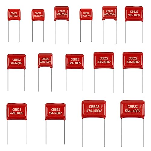 150PCS Metallized Polypropylene Polyester Film Capacitors Kit 0.001uF 0.0022uF 0.0033uF 0.0047uF 0.068uF 630V and 0.01uF 0.1uF 0.022uF 0.22uF 0.033uF 0.33uF 0.047uF 0.47uF 0.15uF 0.56uF 400V