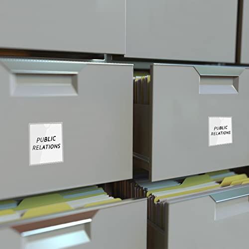 Chinco 50 Pack 4" x 4" Clear Adhesive Pockets, Index Card Pockets with Top Open Loading, Plastic Labels Holders for Organizing Storage Bins, Library Card, Drawer, and Protecting Your Cards - size: 4.13 x 4.13 Inches
