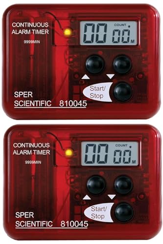 Sper Scientific Continuous Alarm Timer with Count Up Count Down & Visual Indicator 810045 - Bright LED Alarm & 9999-Minute Range - Portable Design for Cooking, Experiments, Fitness & More - 2 pc - size: 2 Pack