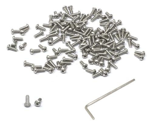 iexcell 100 Pcs M2 x 5mm Thread Pitch 0.4 mm Stainless Steel 304 Hex Socket Button Head Cap Screws Bolts Kit - size: M2 x 5mm