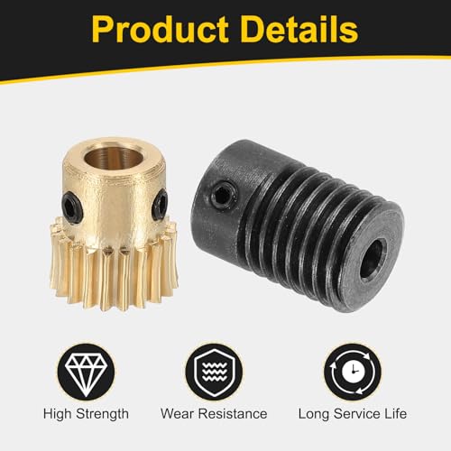 uxcell Worm Gear Set 20T 0.5 Module 20:1 Reduction Rate, Right Rotation Drive Gear Box Wheel Reduce Transmission Part (Brass Gear-5mm Bore, #45 Steel Rod 4mm Bore) - size: Gear-5mm, Rod-4mm Bore, style: 0.5M-20T