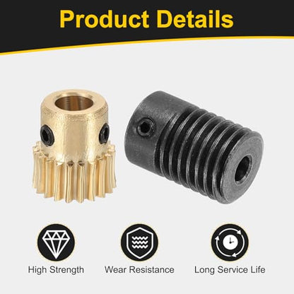 uxcell Worm Gear Set 20T 0.5 Module 20:1 Reduction Rate, Right Rotation Drive Gear Box Wheel Reduce Transmission Part (Brass Gear-5mm Bore, #45 Steel Rod 4mm Bore) - size: Gear-5mm, Rod-4mm Bore, style: 0.5M-20T