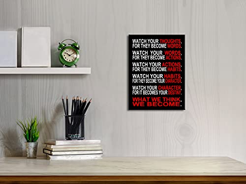 Pyradecor Watch Your Thoughts Motivational Classroom Poster Modern Canvas Prints Wall Art Paintings Ready to Hang for Office Living Room Home Decorations Stretched Pictures Artwork - color: Black and white and red, size: 16"L x 12"W