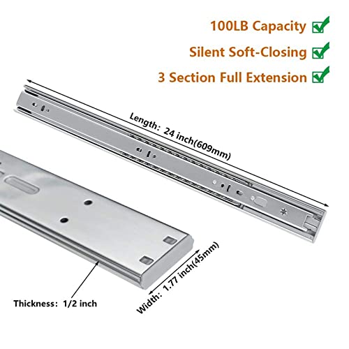 LONTAN 6 Pairs 24 Inch Soft Close Drawer Slides Heavy Duty 100lb Capacity - size: 24 Inch