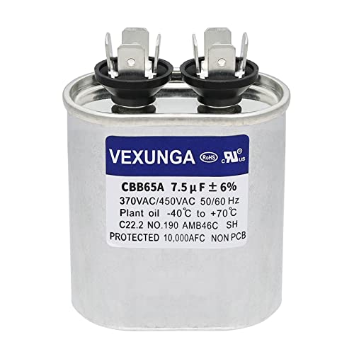 VEXUNGA 7.5uF 370/440VAC 50/60Hz CBB65 CBB65A Oval Run Start Capacitor 7.5 MFD 370V/440V Air Conditioner Capacitors for AC Unit Fan Motor Start or Pool Pump or Air Condenser Straight Cool - style: [V01] 7.5uF Oval