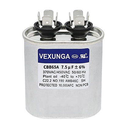 VEXUNGA 7.5uF 370/440VAC 50/60Hz CBB65 CBB65A Oval Run Start Capacitor 7.5 MFD 370V/440V Air Conditioner Capacitors for AC Unit Fan Motor Start or Pool Pump or Air Condenser Straight Cool - style: [V01] 7.5uF Oval