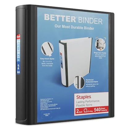 Staples Heavy-Duty 2-Inch D-Ring Binder, Black, Large Capacity - color: Black, size: 2-Inch
