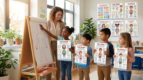 JELLY BEAN GENIUS Human Body Posters Complete Set of 13 – Laminated Dry-Erase Anatomy Charts for Classroom & Homeschool | Organs Systems Science Educational Wall Posters 8.5x11 - color: Human Body Complete Set of 13