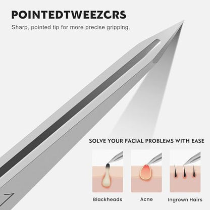 Pointed Tweezers for women Facial hair, Precision Tweezers for Eyebrows, Chin Hair，Ingrown Hair, Splinters, Glass Removal（Silver） - color: 1 Pack (Pointed)