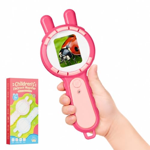 Kids Microscope Autofocus Magnifier STEM Gifts Toys for Ages 4-12 - color: Pink-rabbit ear