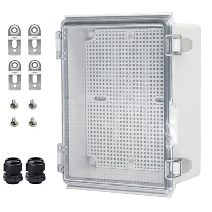 Waterproof Electrical Box with Mounting Plate, IP67 Junction Box Stainless Steel Latch Hinged Clear Cover Project Enclosure with Wall Bracket and 2 Glands 8.3" x 6.3" x 3.9" - color: Clear, size: 8.3" x 6.3" x 3.9"