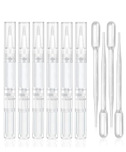 6 Pcs 3ml Empty Cuticle Oil Pen with 4 Pcs Transfer Pipettes - Transparent Nail Oil Twist Pens with Brush Tip for Nail Oil, Eyelash Growth Liquid, Cosmetic Lip Gloss Container Applicators - size: 10 Count (Pack of 1)