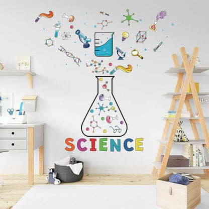 LHIUEM Science Biology Lab Backdrop Wall Decal Steam Bulletin Board Sticker - color: Science Wall Sticker