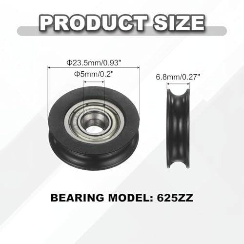 uxcell 20Pcs 625ZZ POM Pulley U-Groove Ball Bearing, 5x23.5x6.8mm, Black - color: Black, size: 5x23.5x6.8mm, 625ZZ