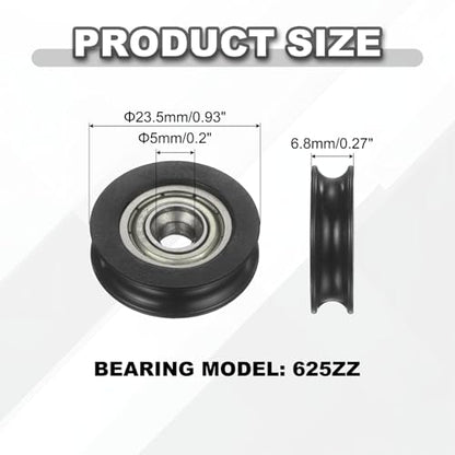 uxcell 20Pcs 625ZZ POM Pulley U-Groove Ball Bearing, 5x23.5x6.8mm, Black - color: Black, size: 5x23.5x6.8mm, 625ZZ