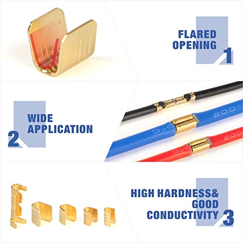 500pcs U Shape Copper Crimp Terminal Connectors Kit, Non-Insulated Cable Wire Spade Electric Butt Connector Assortment Kit (WKS-500U)