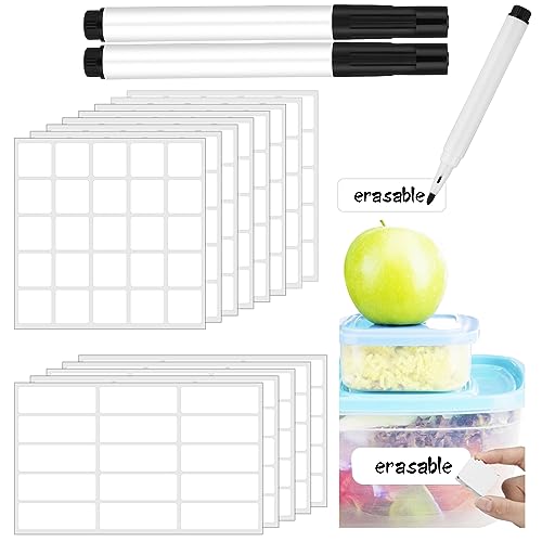 Cholemy 300 Pcs Dry Erase Labels 1"x3" & 1.5" with 2 Markers, Waterproof