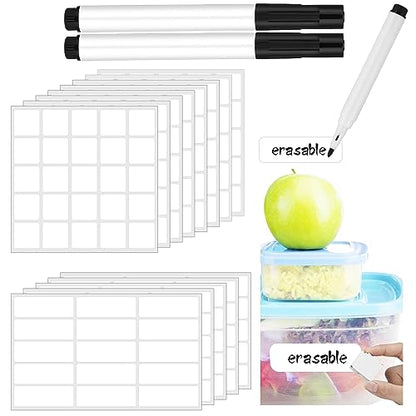 Cholemy 300 Pcs Dry Erase Labels 1"x3" & 1.5" with 2 Markers, Waterproof