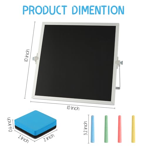 Small Magnetic Chalk Board Easel 10"X10", Double-Sided Tabletop & Wall Hanging Chalkboard with 4 Chalks & Eraser, Desktop Mini Black Board Sign for Office Desk Home Menu and School - size: 10" x 10"