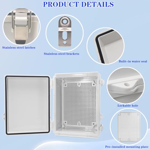 Outdoor Waterproof Electrical Box Junction Box Weatherproof IP67 ABS Plastic Enclosure Switch Router Project Box Electronics Enclosure with Mounting Plate Wall Bracket Grey 8.7"x6.7"x4.3" - color: Grey, size: 8.7" x 6.7" x 4.3"