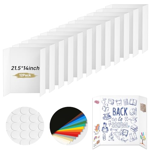 PSHVYM 12 Pcs Small Trifold Poster Board, 21.5 x 14 inch White Poster Board - color: White, size: 21.5 X 14 inch