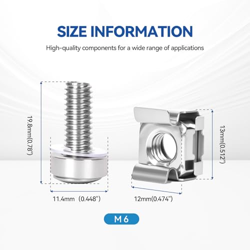 60-Pack 304 Stainless Steel-M6*20mm Rack Mount Screws and Cage Nuts for Server Racks、Routers&Audio Equipment Cabinets Wall Server Network Enclosure Mount Screws - color: 304 stainless steel-M6, size: 60 Pack