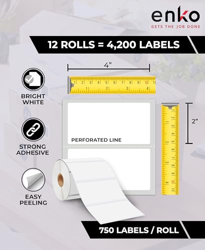 enKo 4 x 2 in 12 Rolls | 9000 Direct Thermal Address and Shipping Labels - size: 12 Rolls - 9,000 Labels