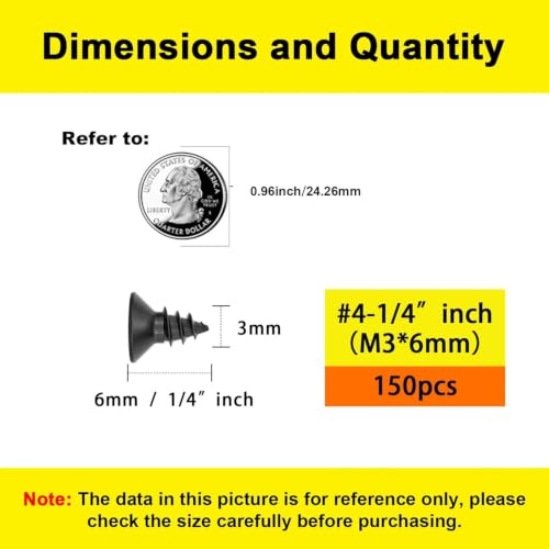 #4 Flat Head Phillips Wood Screws 150Pcs, Carbon Steel, 1/4" - color: Black, size: #4 x 1/4''-150pcs