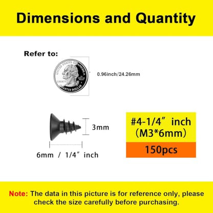 #4 Flat Head Phillips Wood Screws 150Pcs, Carbon Steel, 1/4" - color: Black, size: #4 x 1/4''-150pcs