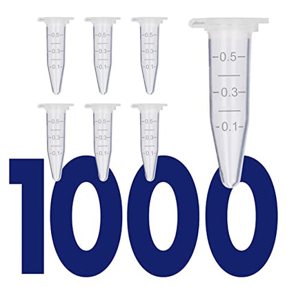 Kashi Scientific 0.5mL Clear Snap Cap Microcentrifuge Tube with Graduation, Lab Grade Polypropylene Plastic [0.5mL, 1000] - size: 0.5mL