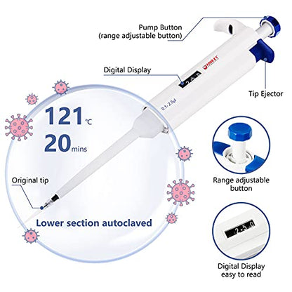 FOUR E'S SCIENTIFIC 0.1-2.5μL Pipette, Single-Channel Adjustable Pipettor - size: 01 (0.1-2.5ul)