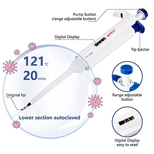FOUR E'S SCIENTIFIC 0.1-2.5μL Pipette, Single-Channel Adjustable Pipettor - size: 01 (0.1-2.5ul)