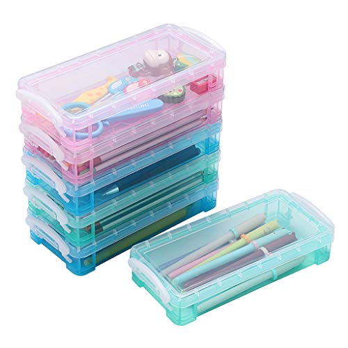 BTSKY Large Capacity Pencil Box, Office Supplies Storage Organizer Box, Brush Painting Pencils Storage Box Watercolor Pen Container Drawing Tools(3 Colors 6 Pack) - color: Rose+Blue+Green