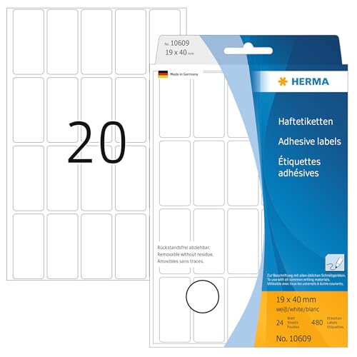 HERMA 10609 Multi-Purpose Labels 19x40 mm White Movables/Removable Paper matt 640 pcs. - size: 19 x 40 mm