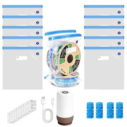 GAOJU 3D Printer Filament Storage Bags Light-Proof Vacuum Storage Kit 3D Printer Filament Vacuum Sealed Bags 3D Printer Accessories with USB Pump Dust Proof and Humidity Resistant (12.6 * 13.4 in) - color: 10pcs White Bags + Electric Pump